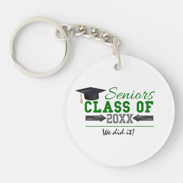 Green and  Grey Graduation Gear Key Ring (Front)