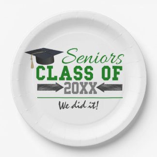 Green and Grey Graduation Gear Paper Plate