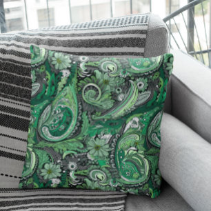 Green and Grey Paisley Pattern Cushion