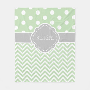 Green and Grey Polka Dot Chevron Monogram Fleece Blanket