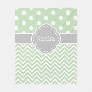 Green and Grey Polka Dot Chevron Monogram Fleece Blanket