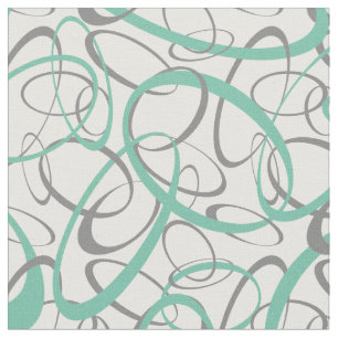 Green and Grey Retro Shapes Pattern Fabric