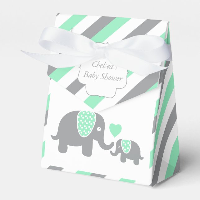Green and Grey Stripe Elephant Favour Box (Front Side)