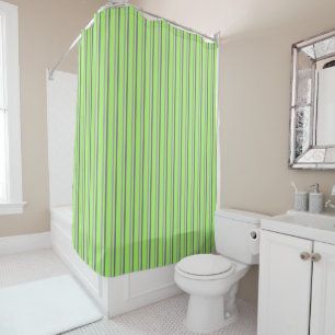 Green and grey vertical stripe shower curtain