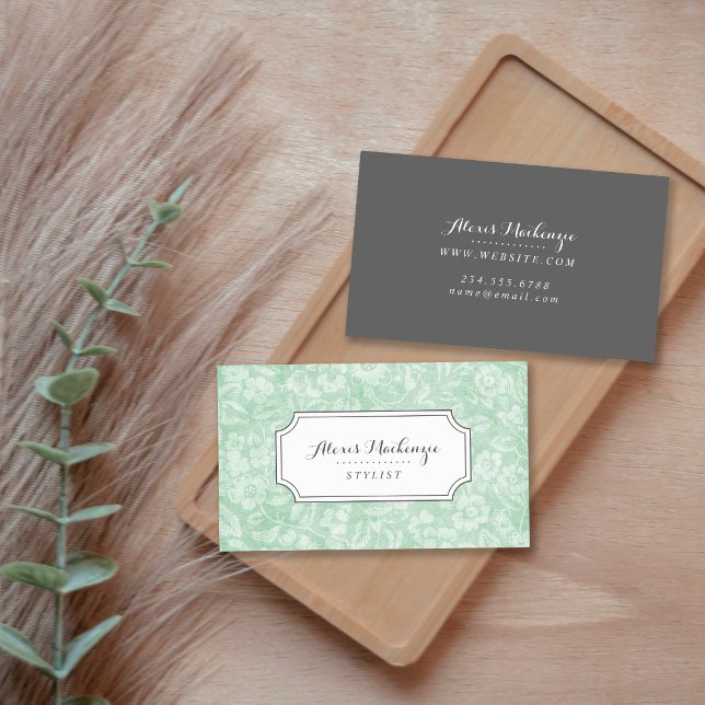 Green and Grey Vintage Floral Business Card (Creator Uploaded)