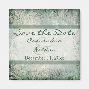 Green and Ivory Floral Save the Date Magnet