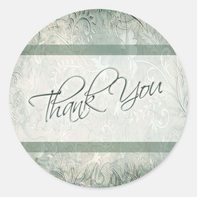 Green and Ivory Floral Thank You Sticker (Front)
