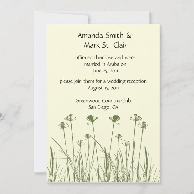 Green and Ivory Wedding Reception Invitation (Front)