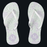 Green and Lavender Floral Damask Monogrammed Jandals<br><div class="desc">Beautiful and elegant floral damask pattern and quatrefoil frame monogram.</div>