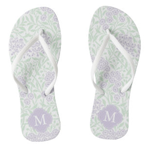 Green and Lavender Floral Damask Monogrammed Jandals
