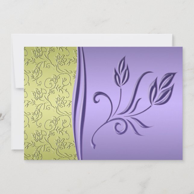 Green and Lavender Floral Wedding Invitation (Front)