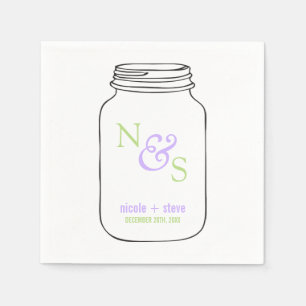 Green and Lavender Mason Jar Monogrammed Wedding Napkin