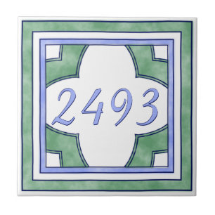 Green and Light Blue Small House Number Tile