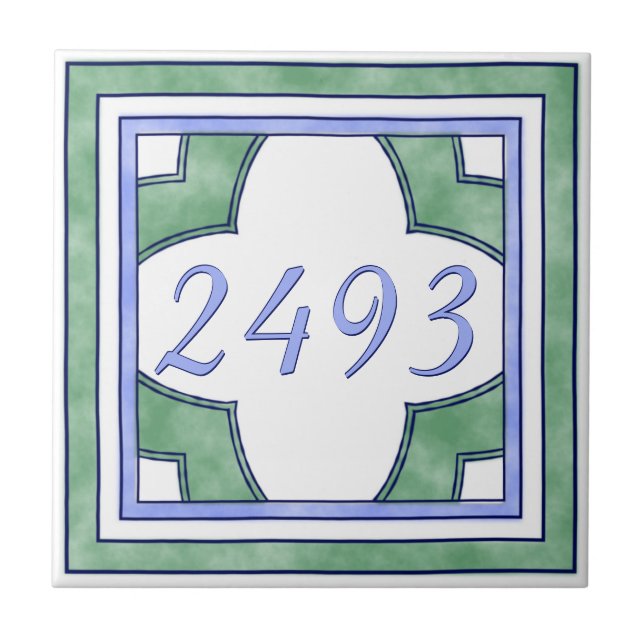 Green and Light Blue Small House Number Tile (Front)