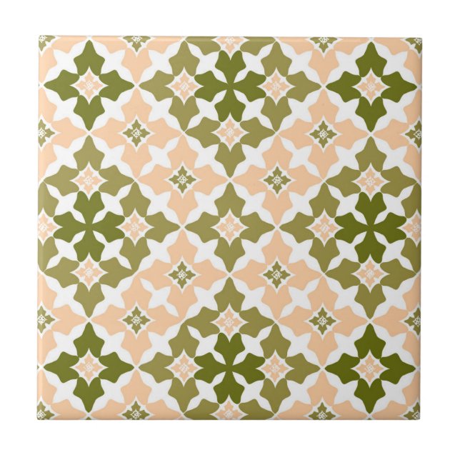 Green and Light Peach Moroccan Inspired  Tile (Front)