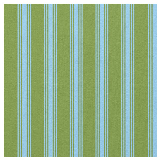 Green and Light Sky Blue Coloured Lined Pattern Fabric (Close Up)