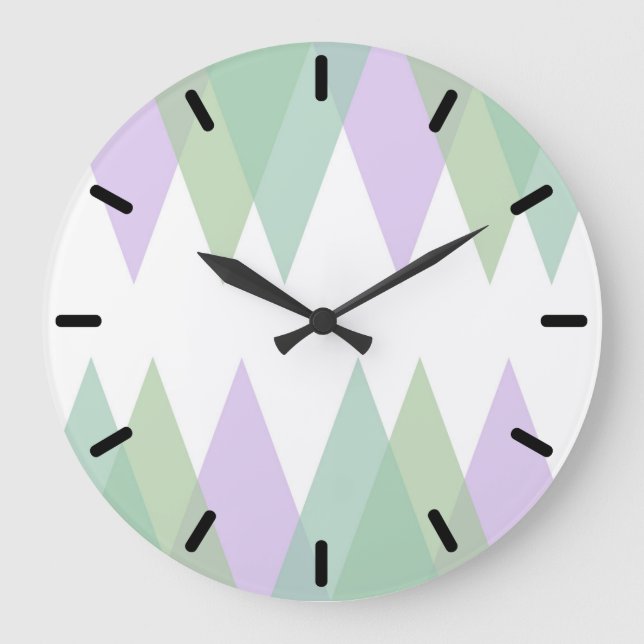 Green and lilac triangles large clock (Front)