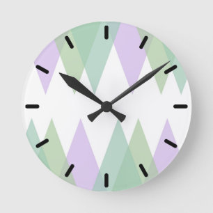 Green and lilac triangles round clock