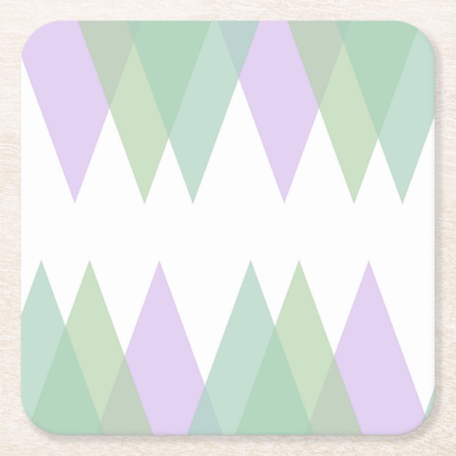 Green and lilac triangles square paper coaster (Front)