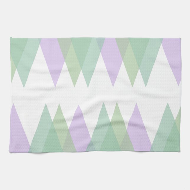 Green and lilac triangles tea towel (Horizontal)
