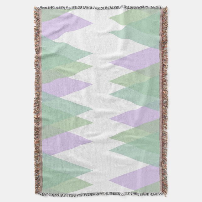 Green and lilac triangles throw blanket (Front Vertical)