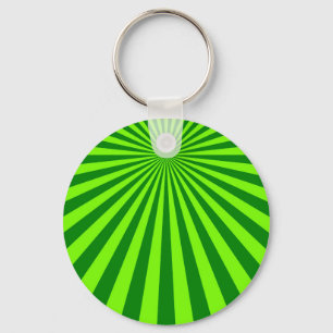 Green and Lime Funky Striped Abstract Art Key Ring