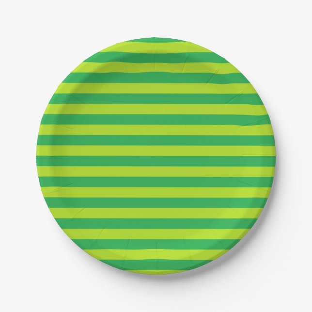 Green and Lime Green Stripes Paper Plate (Front)