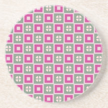 Green and Magenta Boxed Floral Sandstone Coaster