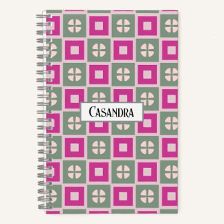Green and Magenta Boxed Floral Spiral Notebook
