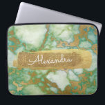 Green and Marble with Gold Foil and Glitter Laptop Sleeve<br><div class="desc">Green and Marble with Gold Foil and Glitter Elegant Monogram Name Case. This case can be customised to include your first name.</div>