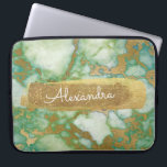 Green and Marble with Gold Foil and Glitter Laptop Sleeve<br><div class="desc">Green and Marble with Gold Foil and Glitter Elegant Monogram Name Case. This case can be customised to include your first name.</div>