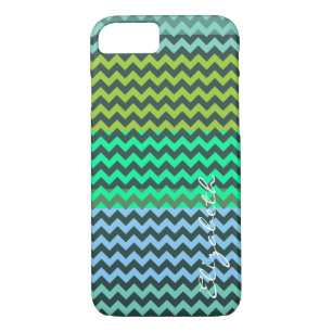 Green and Mint Chevron Stripes Monogram Case-Mate iPhone Case