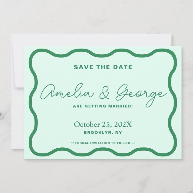 Green and Mint Wavy Retro Save The Date (Front)