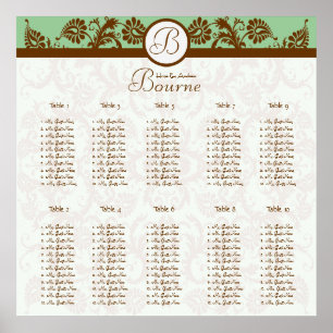 Green and Mocha Damask Seating Chart 10 Tables