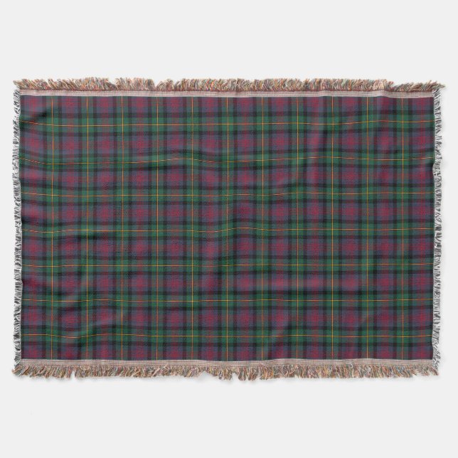 Green and Navy Blue Clan Logan Scottish Plaid Throw Blanket (Front)