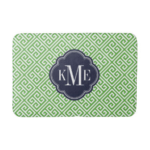 Green and Navy Greek Key Monogram Bath Mat
