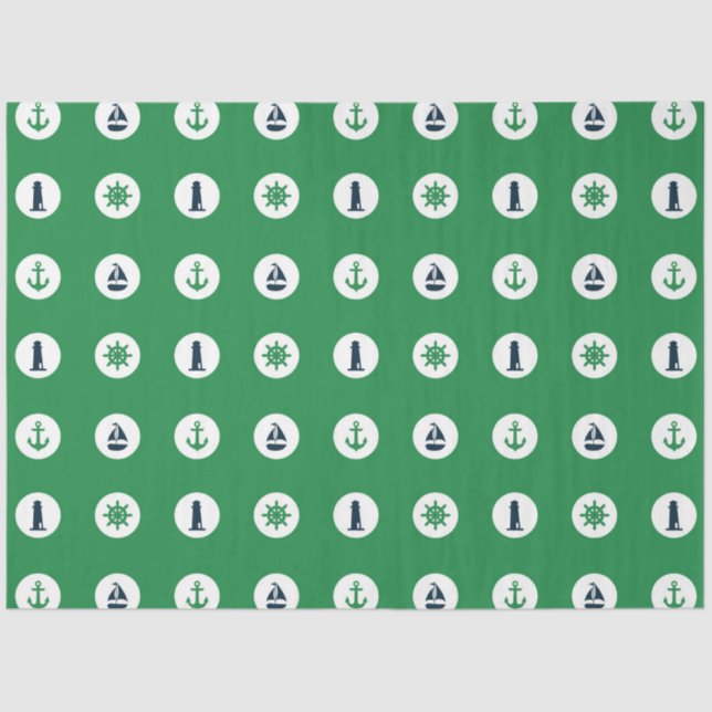 Green and Navy  Nautical Series Design 13 Tissue Paper (Front)