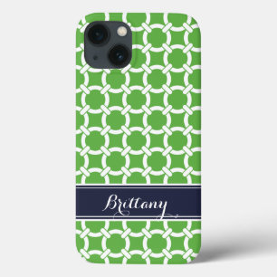 Green and Navy Preppy Links Monogram iPhone 13 Case