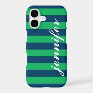 Green and Navy Stripes Custom Script Monogram Name