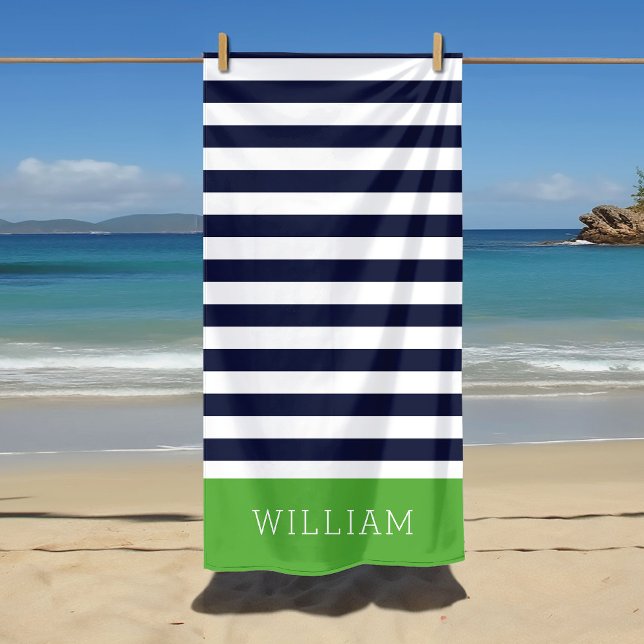 Green and Navy Stripes Monogram Beach Towel (Creator Uploaded)