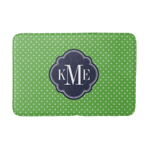 Green and Navy Tiny Dots Monogram Bath Mat