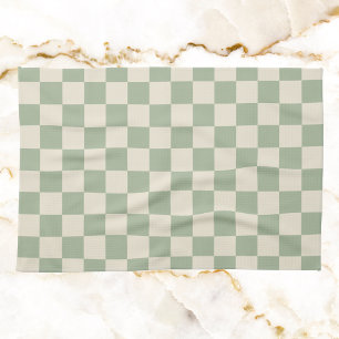 Green and Off White Checkerboard Tea Towel