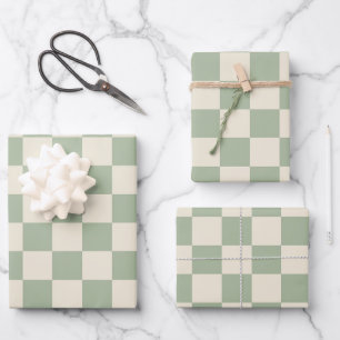 Green and Off White Checkerboard Wrapping Paper Sheet