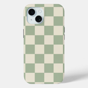 Green and Off White Chequerboard iPhone 15 Case