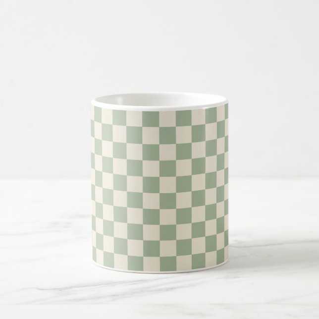 Green and Off White Chequerboard Coffee Mug (Center)