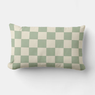 Green and Off White Chequerboard Lumbar Cushion
