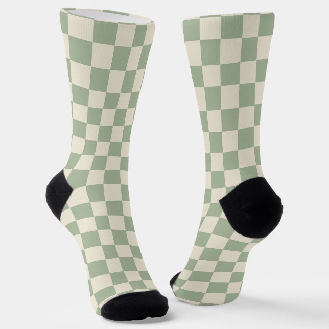 Green and Off White Chequerboard Socks (Angled)