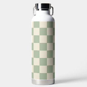 Green and Off White Chequerboard Water Bottle