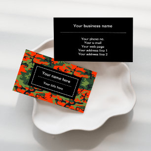 Green and Orange Camo, Camouflage, Military, Army Business Card