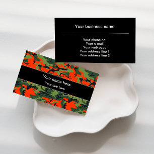 Green and Orange Camo, Camouflage, Military, Army Business Card